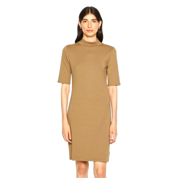 GAP Women Modern Mockneck Mini Dress Dried Moss 3/4 Sleeves Fitted Sz LG NWT - Picture 6 of 15